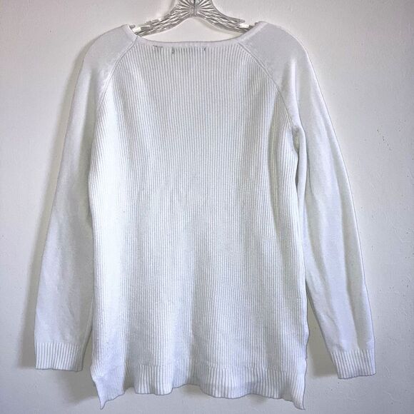 CYRUS L Solid White Cable Ribbed Knit Long Sleeve Tunic Top Sweater Pullover L - Picture 3 of 6